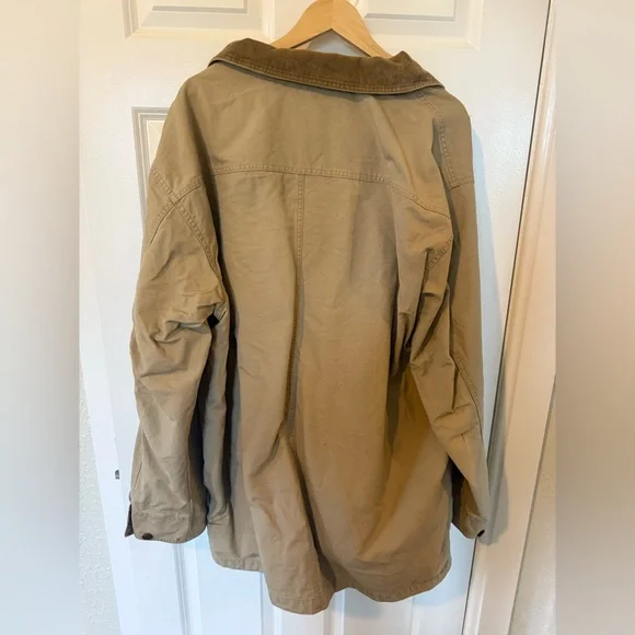 LL Bean Vintage Beige Barn Jacket Men's XXL Lined Fleece Chore Field Coat - Picture 8 of 10